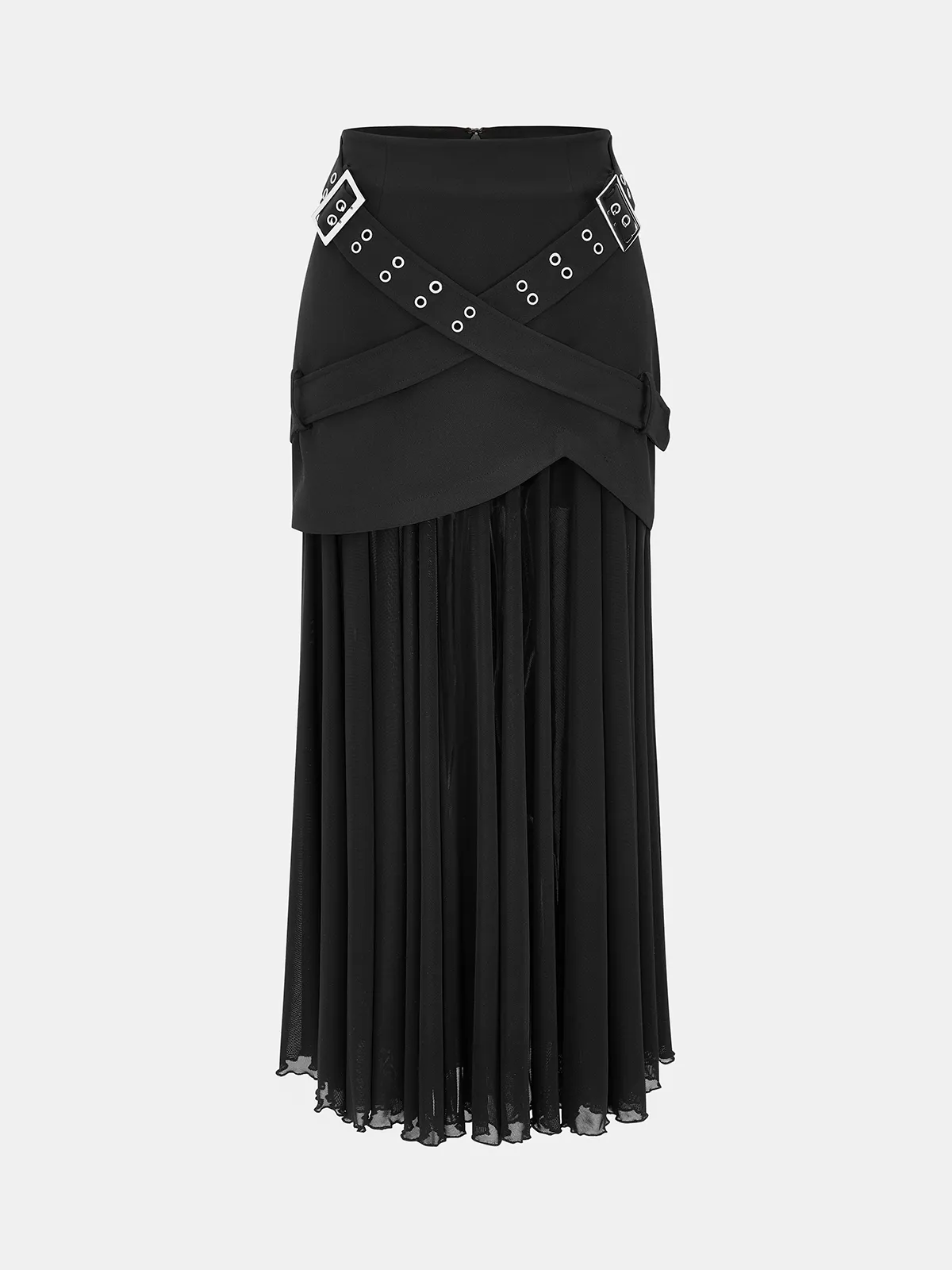 Belted Overlay Chiffon Pleated Asymmetrical Maxi Skirt sold by COMMENSE