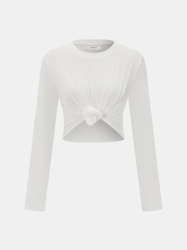 Cotton-Blend Knot-Front Cropped Top made by COMMENSE