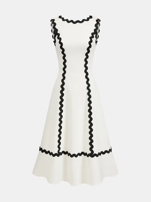 Contrast Scalloped Trim Sleeveless Midi Dress sold by COMMENSE