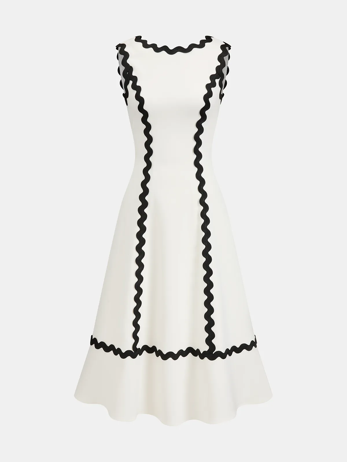 Contrast Scalloped Trim Sleeveless Midi Dress sold by COMMENSE