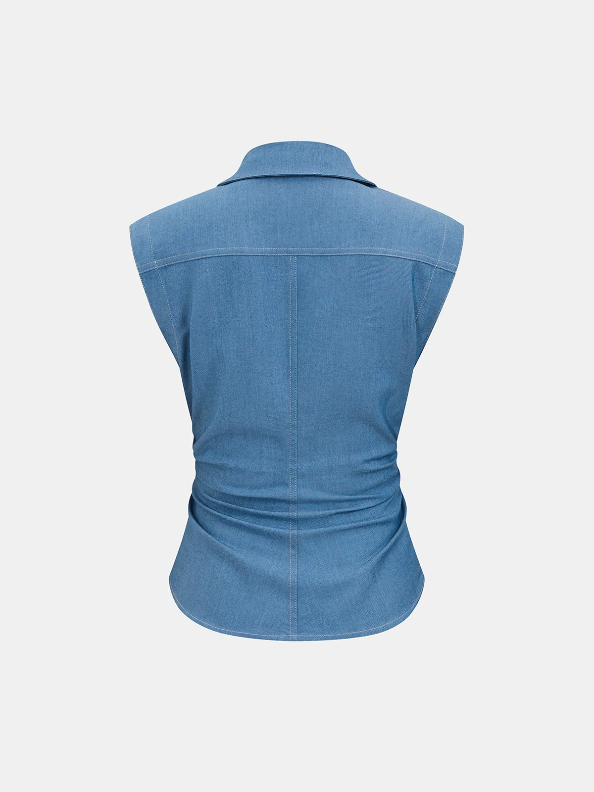 Button-Front Ruched Sleeveless Shirt sold by COMMENSE product image thumbnail 2