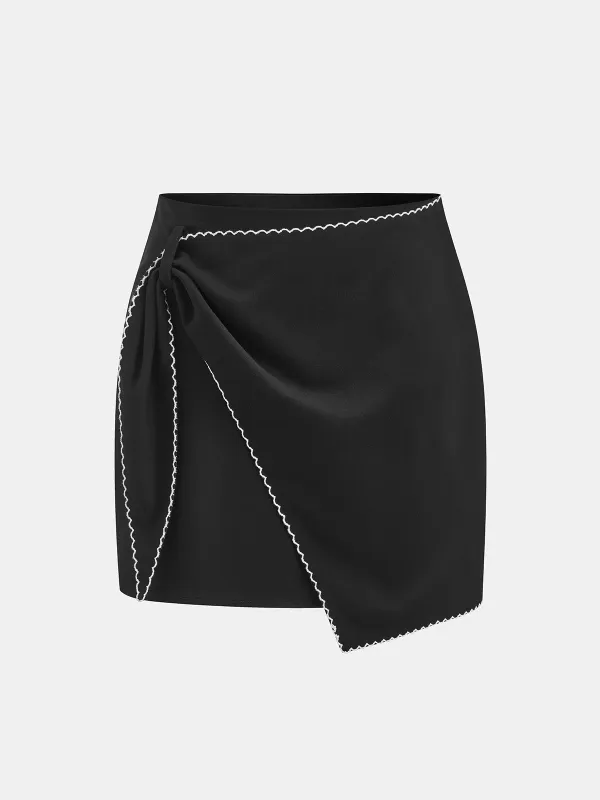 Contrast Scalloped Trim Wrap Mini Skirt sold by COMMENSE