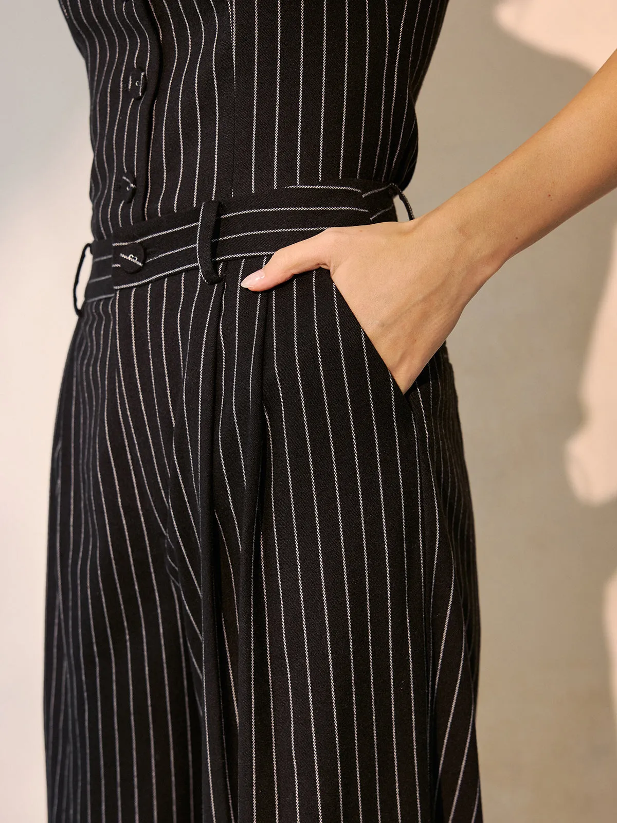 Pinstripe Cami Vest & Wide-Leg Pants Set sold by COMMENSE product image thumbnail 5