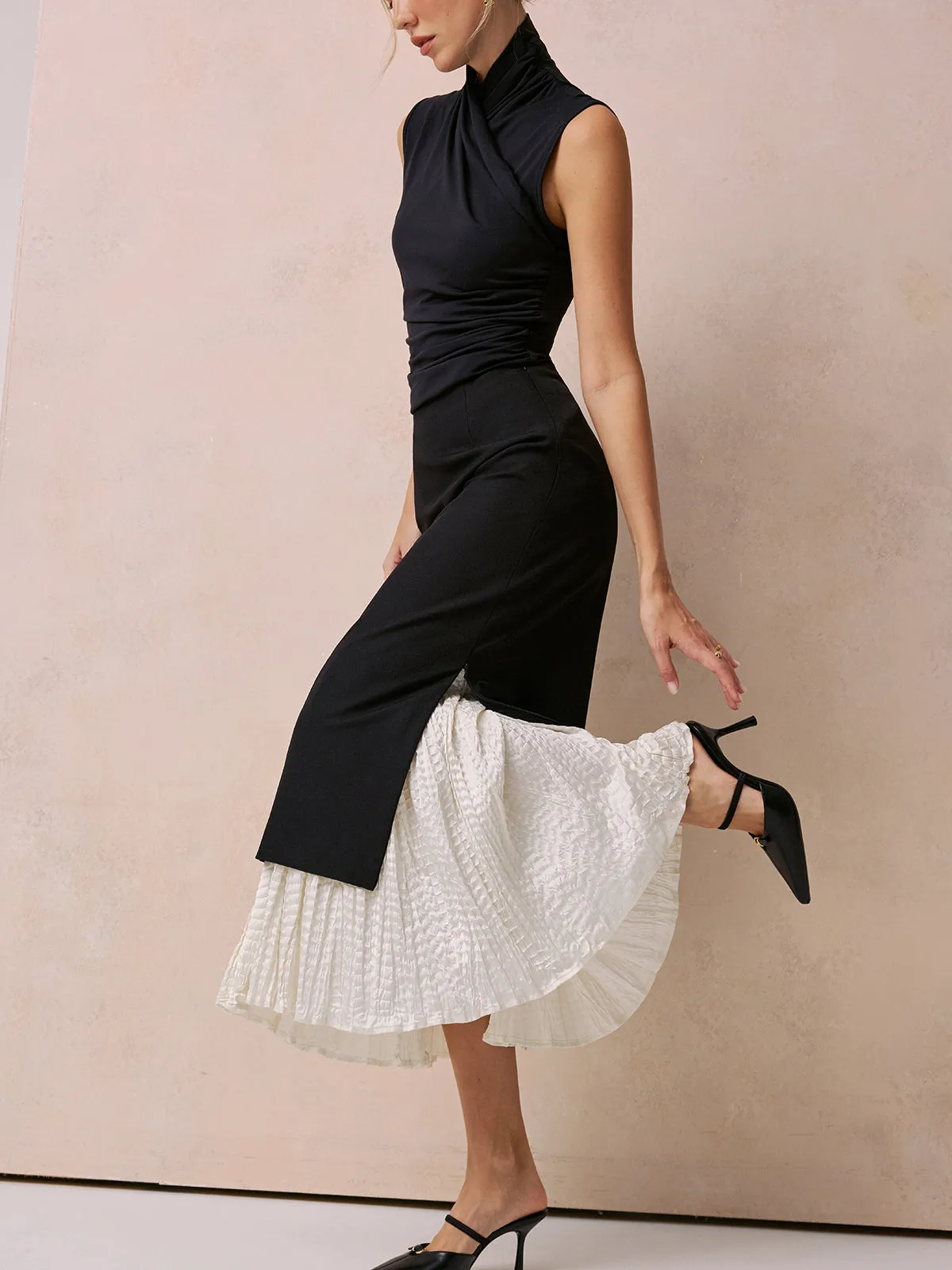 Color Block Ruffle Hem Maxi Skirt sold by COMMENSE