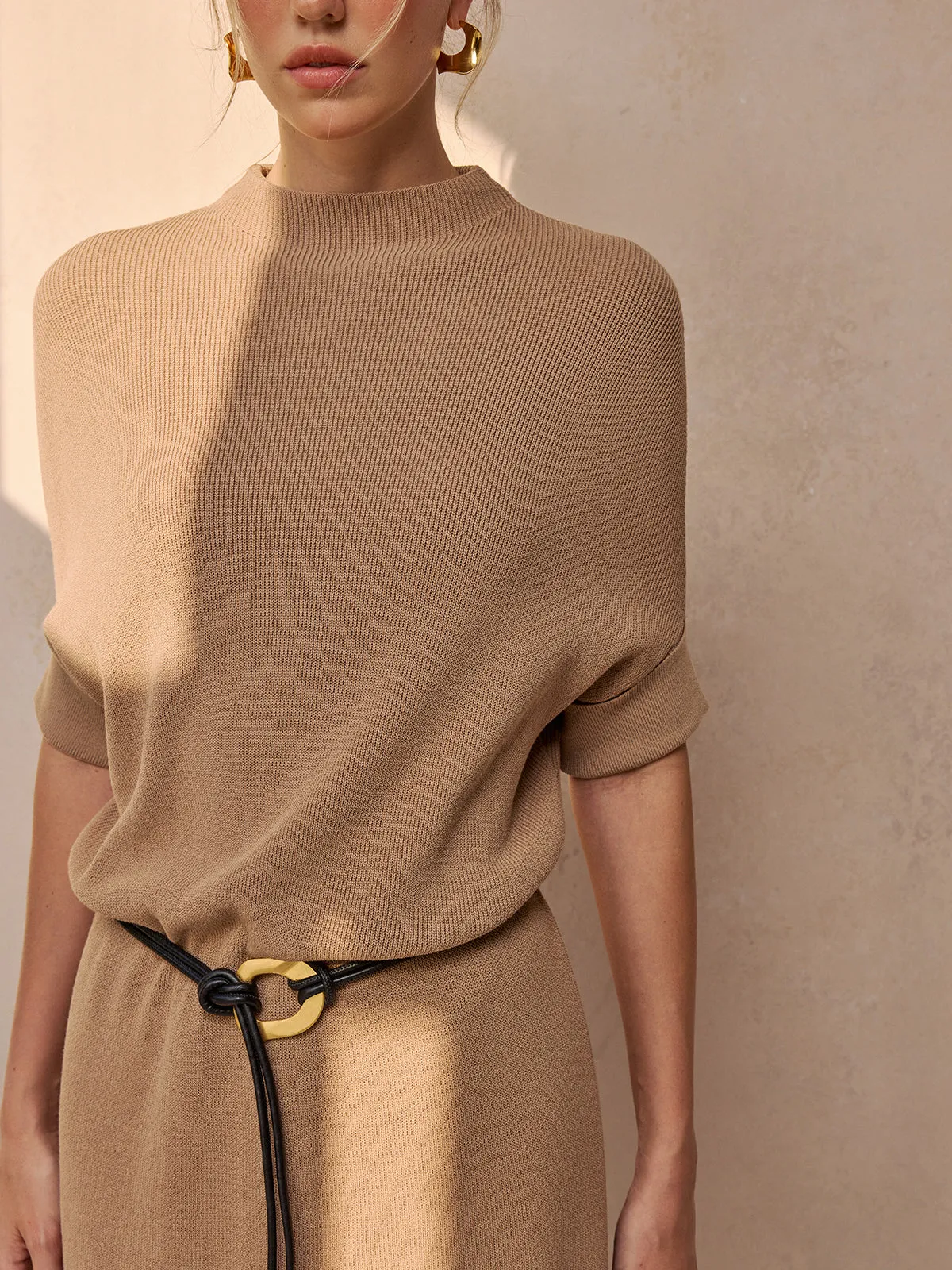 Belted Ribbed Knit Midi Dress sold by COMMENSE product image thumbnail 5