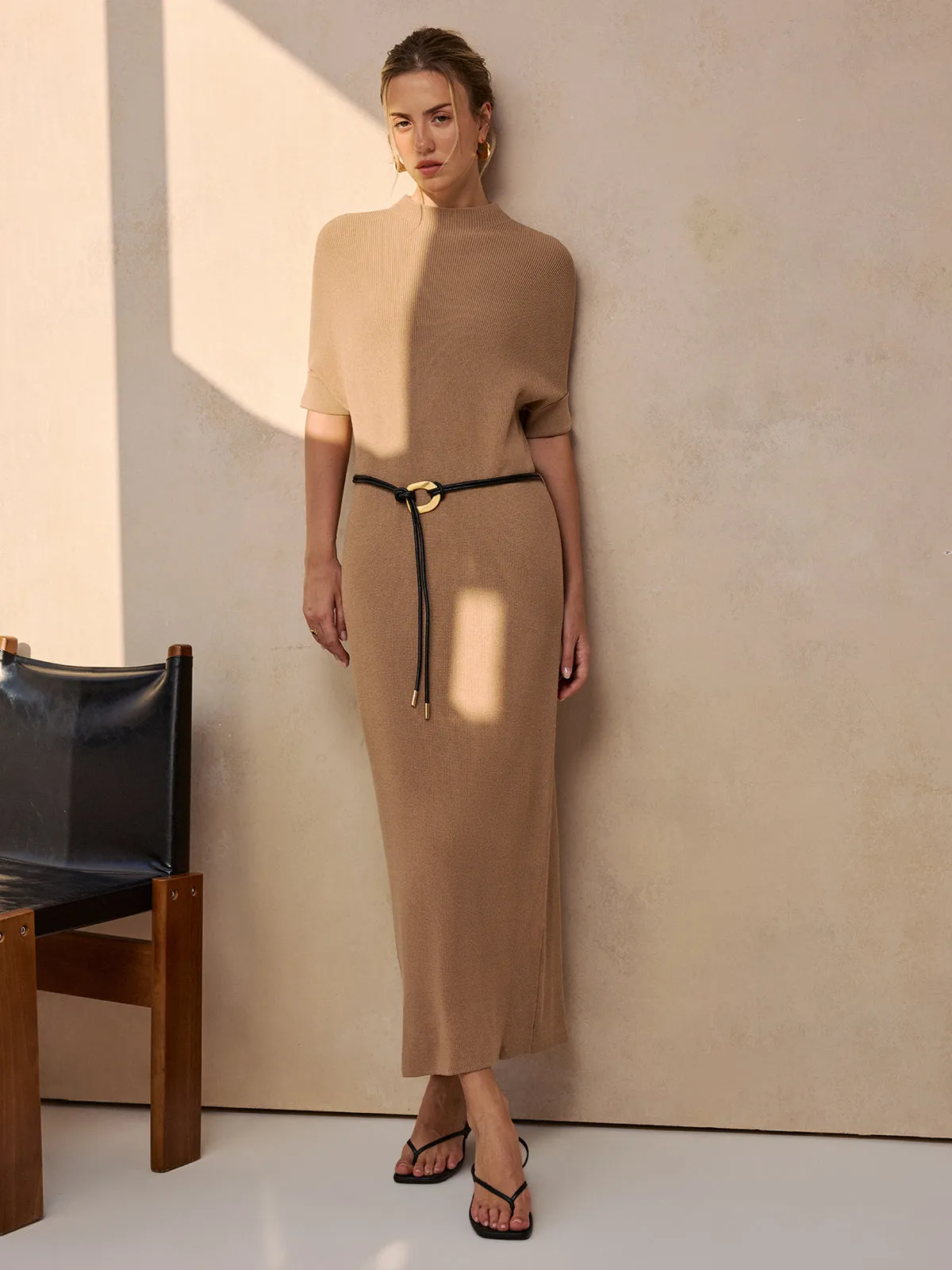 Belted Ribbed Knit Midi Dress sold by COMMENSE product image thumbnail 2