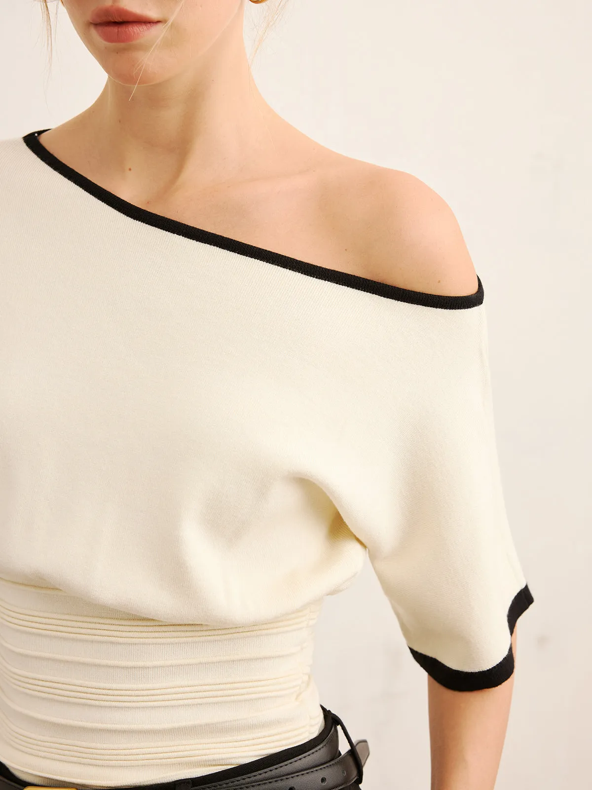 Contrast Trim Cinched Waist Knit Top sold by COMMENSE product image thumbnail 5