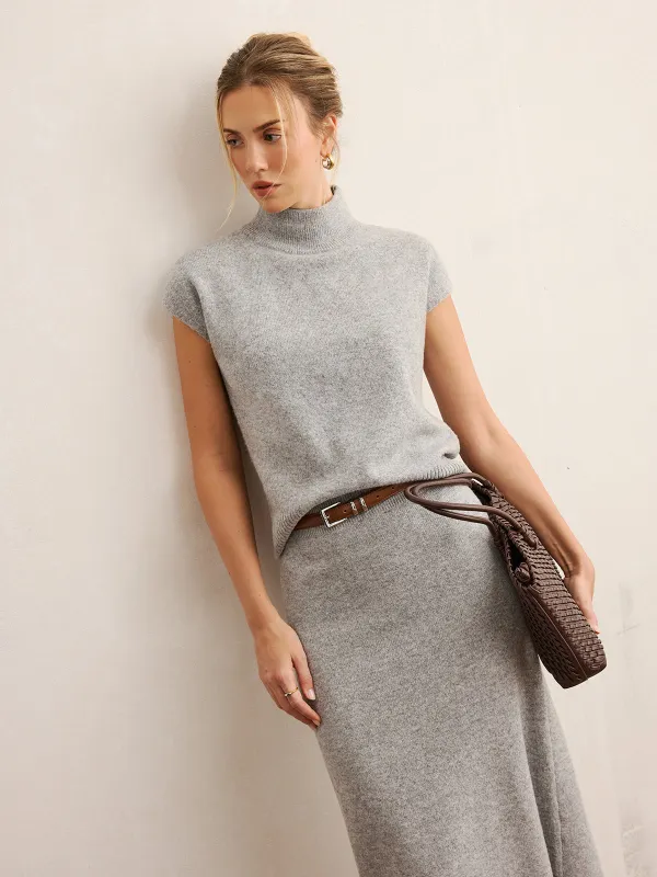 Mock Neck Knit Top & Midi Skirt Set without Belt sold by COMMENSE