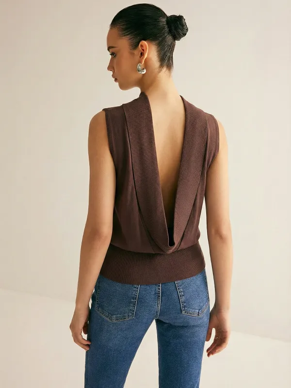 Backless Sleeveless Knit Top sold by COMMENSE