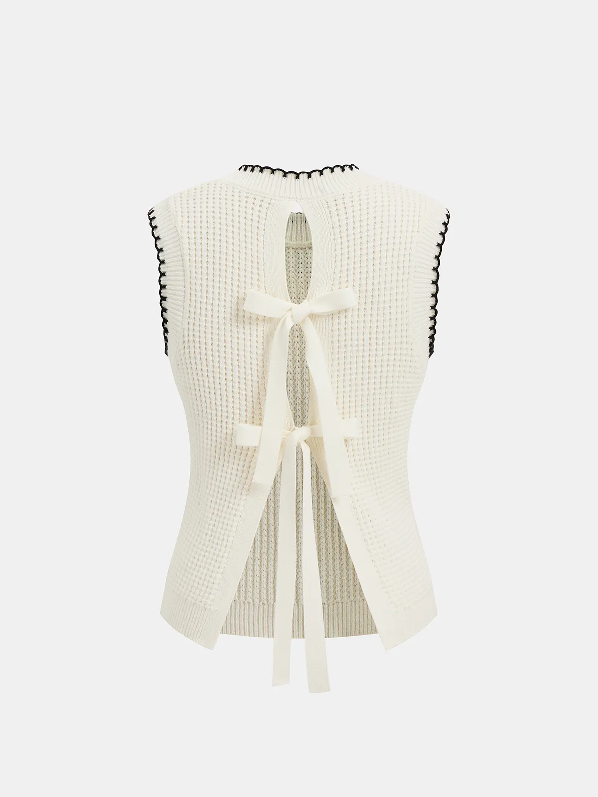 Bow Detail Waffle Knit Sleeveless Top sold by COMMENSE product image thumbnail 4
