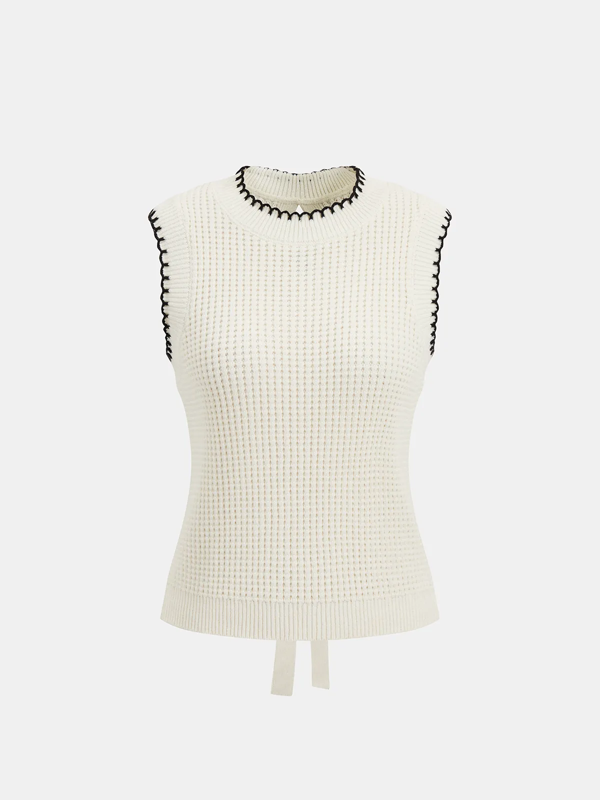 Bow Detail Waffle Knit Sleeveless Top sold by COMMENSE product image thumbnail 3