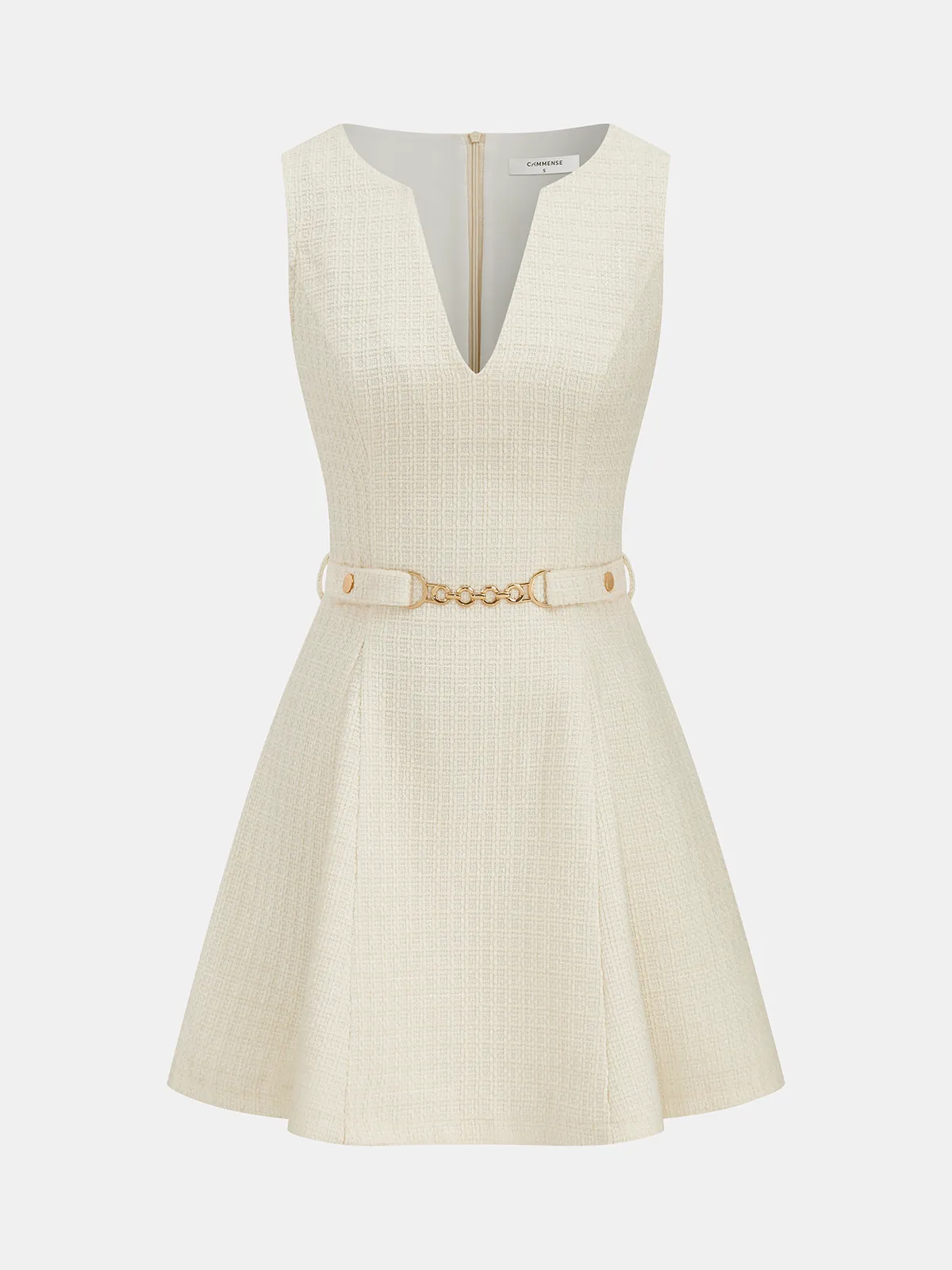 Tweed Sleeveless V-Neck Belted Mini Dress sold by COMMENSE
