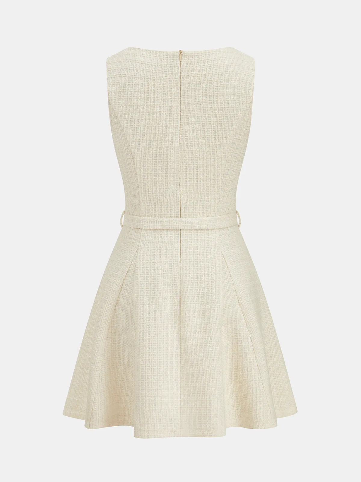 Tweed Sleeveless V-Neck Belted Mini Dress sold by COMMENSE product image thumbnail 2