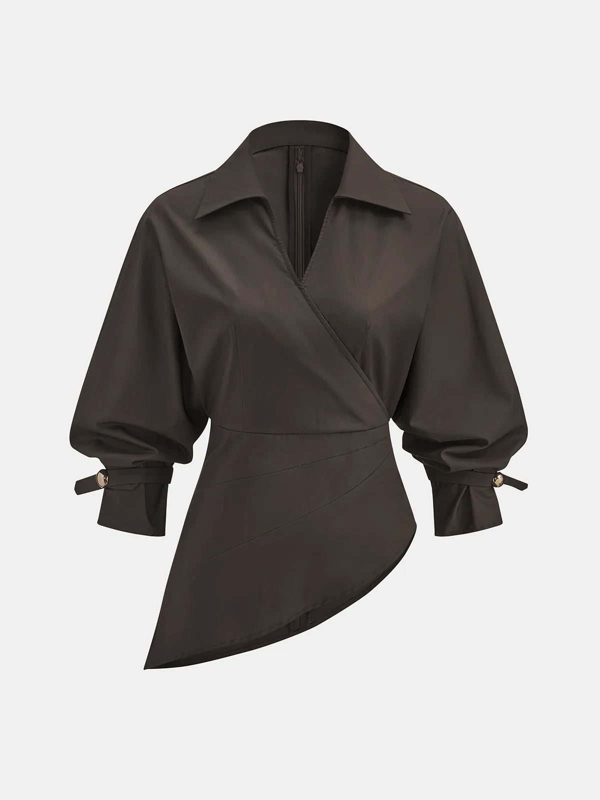 Tencel-Blend Asymmetric Wrap Blouse sold by COMMENSE