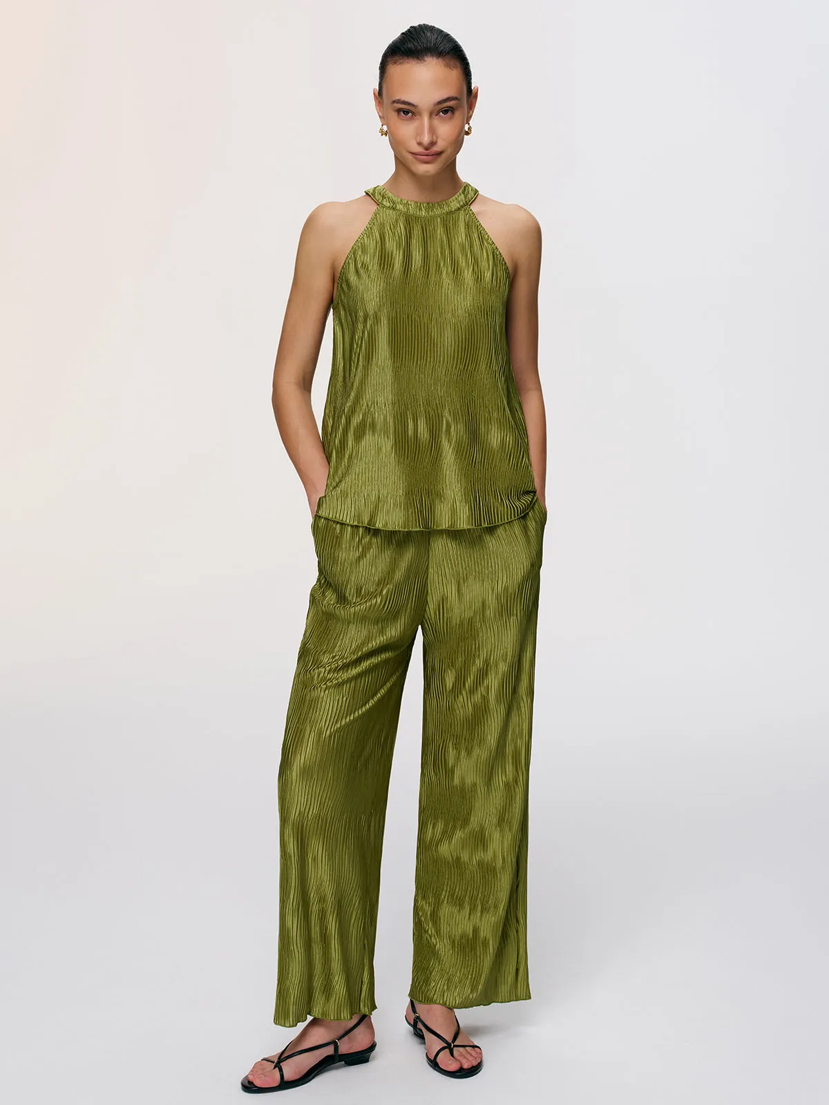 Vertical Pleated Halter Top & Pants Set sold by COMMENSE product image thumbnail 4