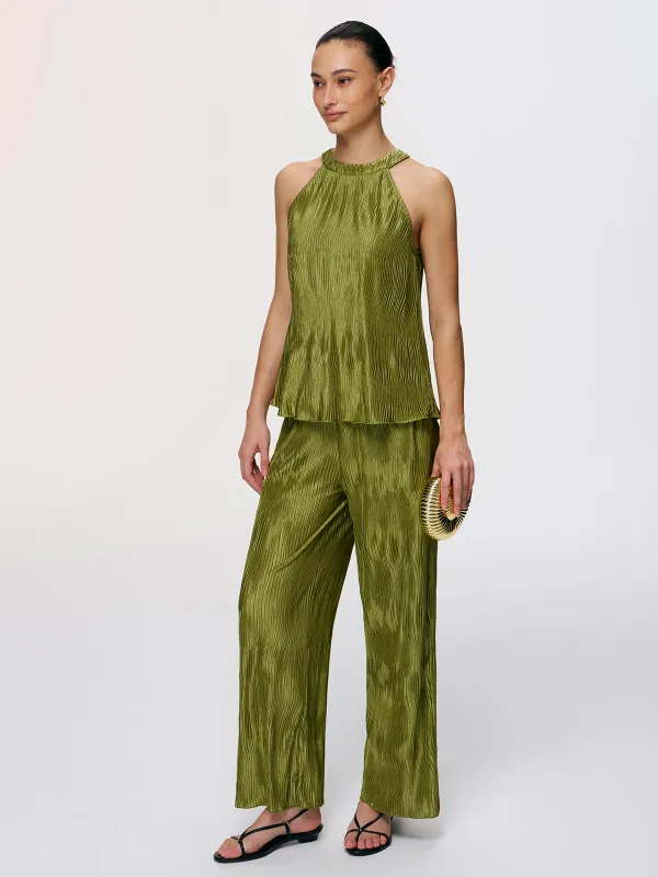 Vertical Pleated Halter Top & Pants Set sold by COMMENSE