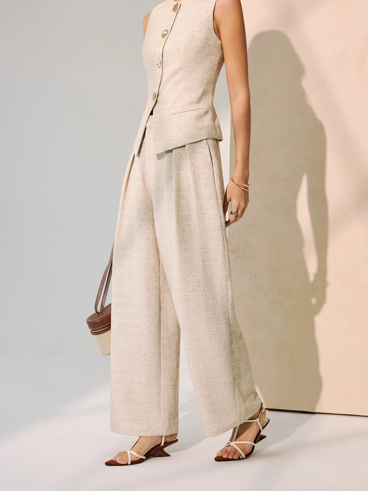 Metal Button Vest & Wide-Leg Pants Set sold by COMMENSE product image thumbnail 2