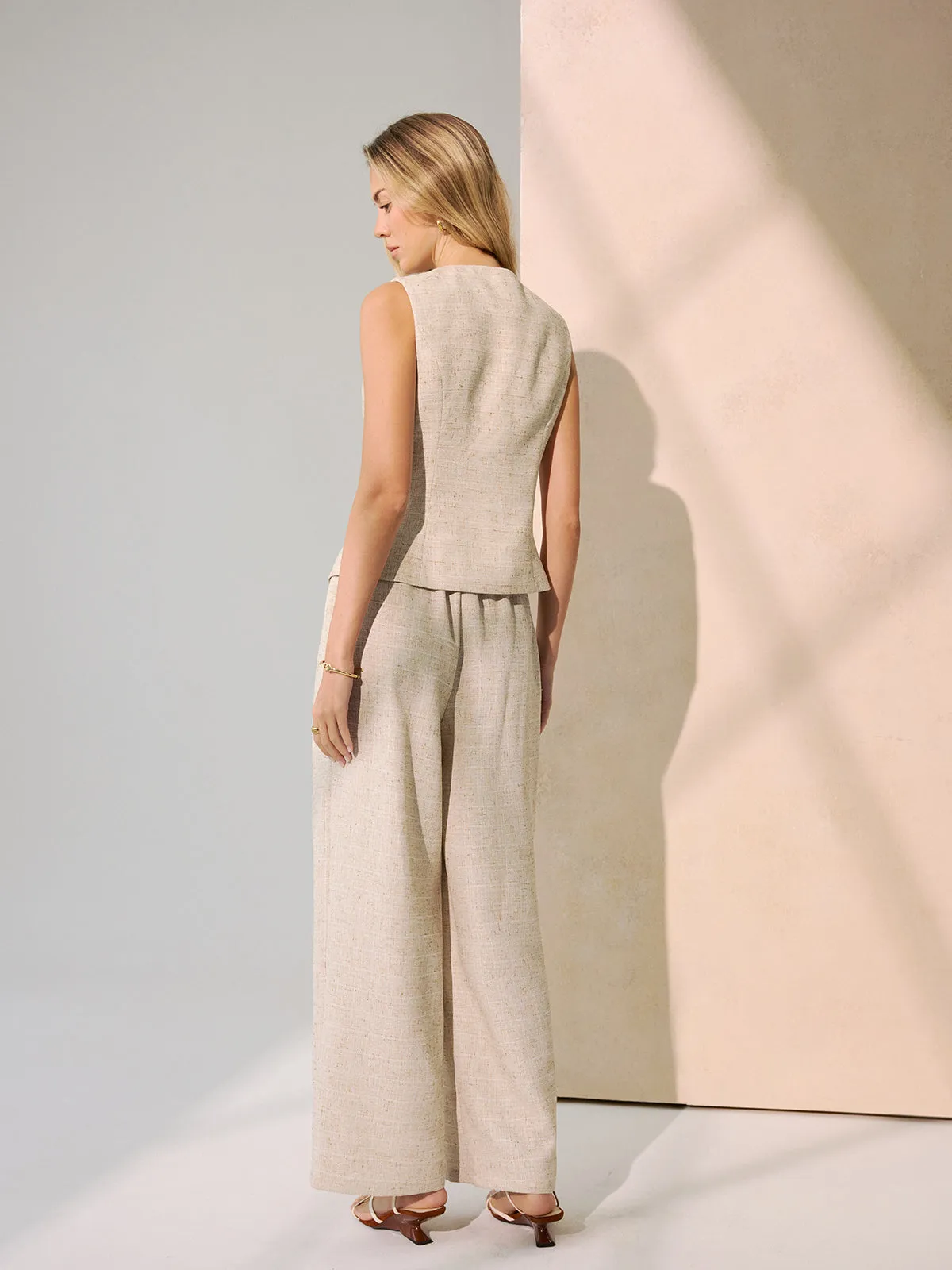 Metal Button Vest & Wide-Leg Pants Set sold by COMMENSE product image thumbnail 5