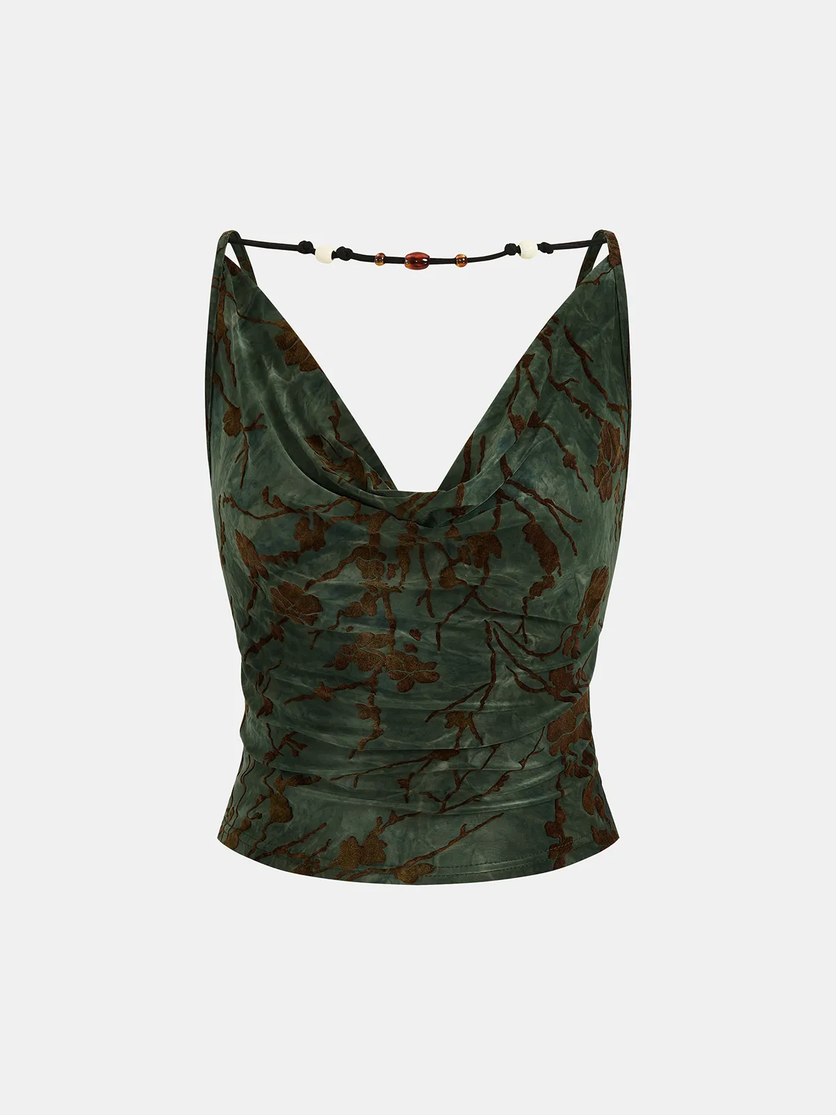 Flocked Floral Cowl Neck Cami Top sold by COMMENSE