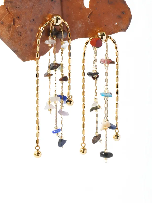 Colorful Natural Stone Tassel Earrings sold by COMMENSE