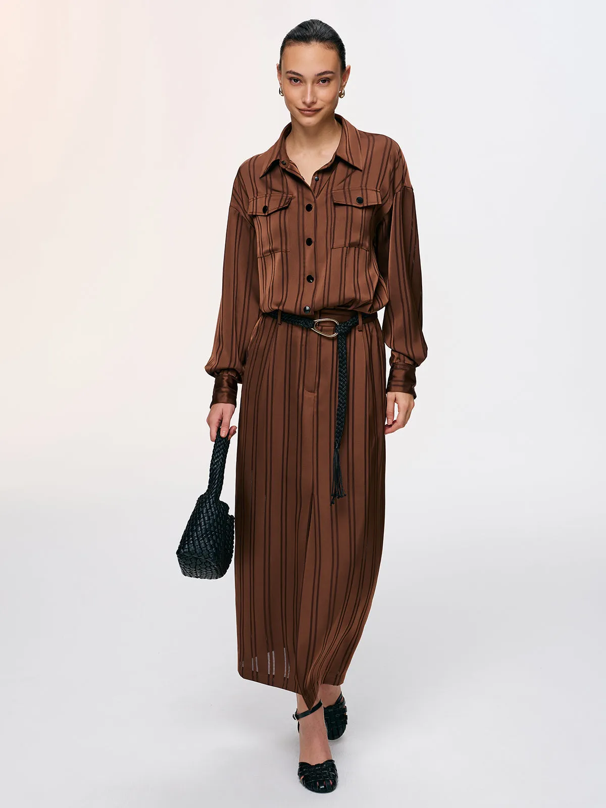 Striped Shirt & Midi Skirt Set sold by COMMENSE