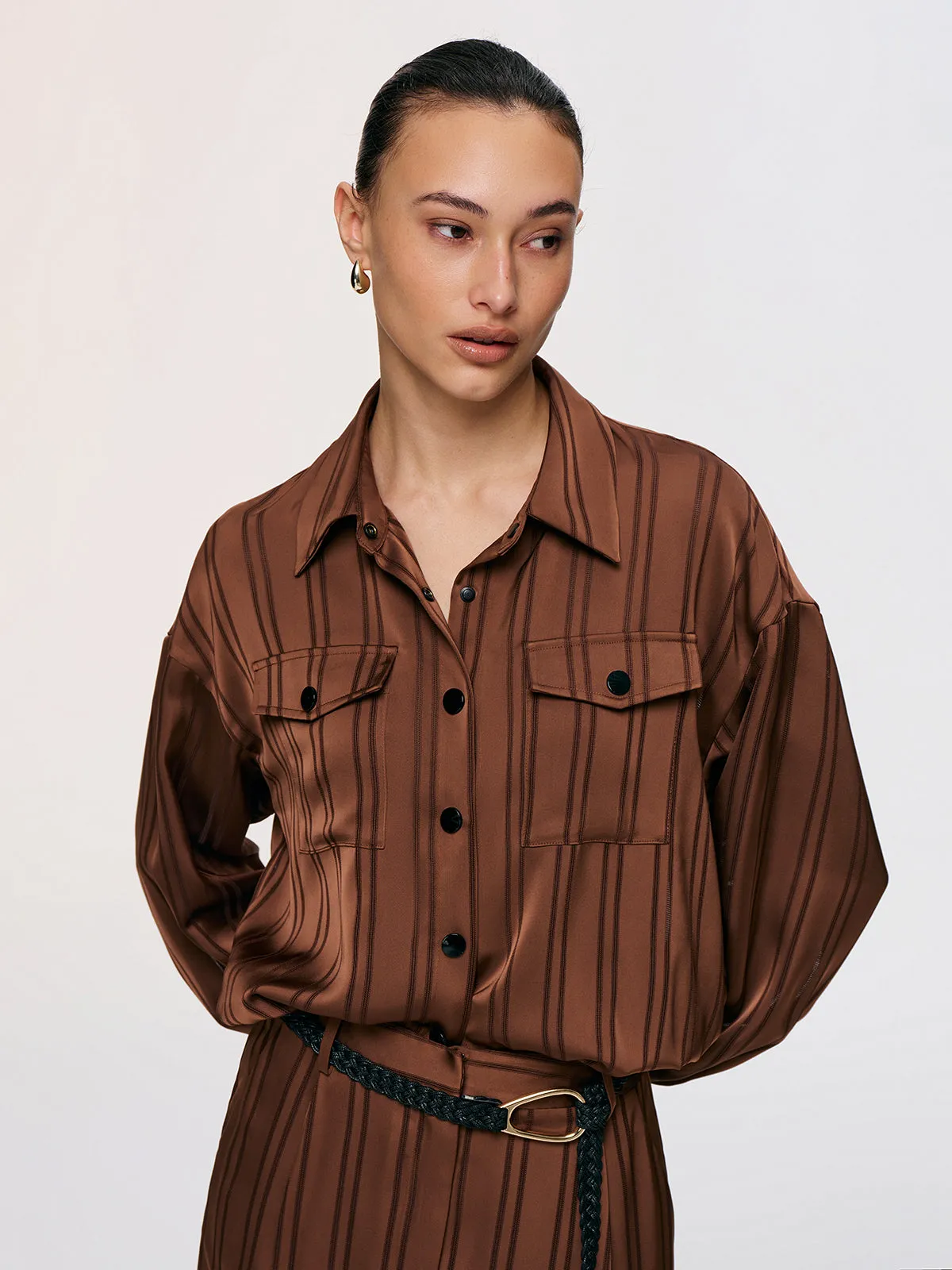 Striped Shirt & Midi Skirt Set sold by COMMENSE product image thumbnail 3