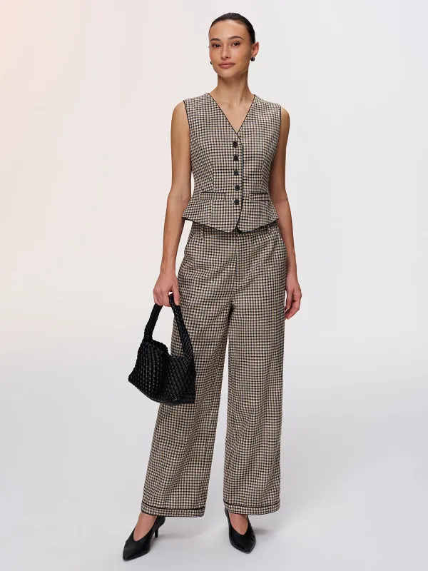 Plaid Vest & Wide Leg Pants Set sold by COMMENSE