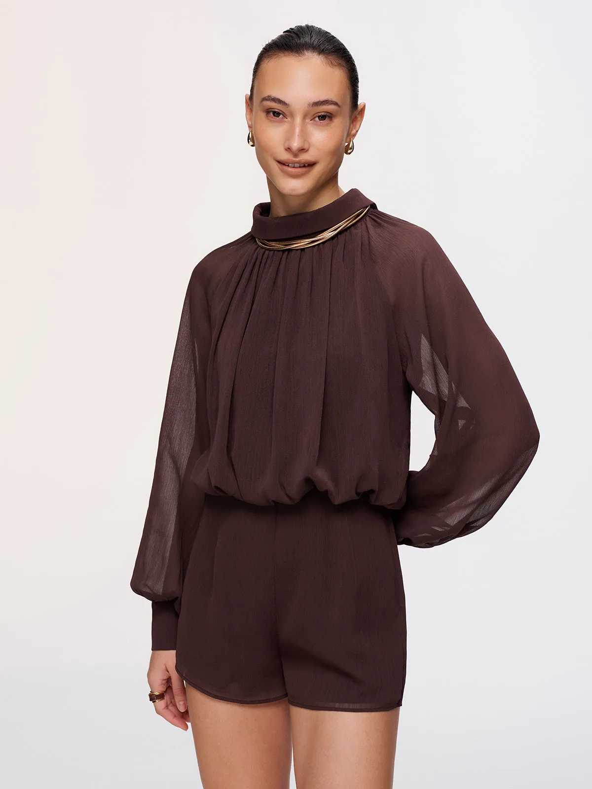 Semi-Sheer Chiffon Lantern Sleeve Romper sold by COMMENSE product image thumbnail 2
