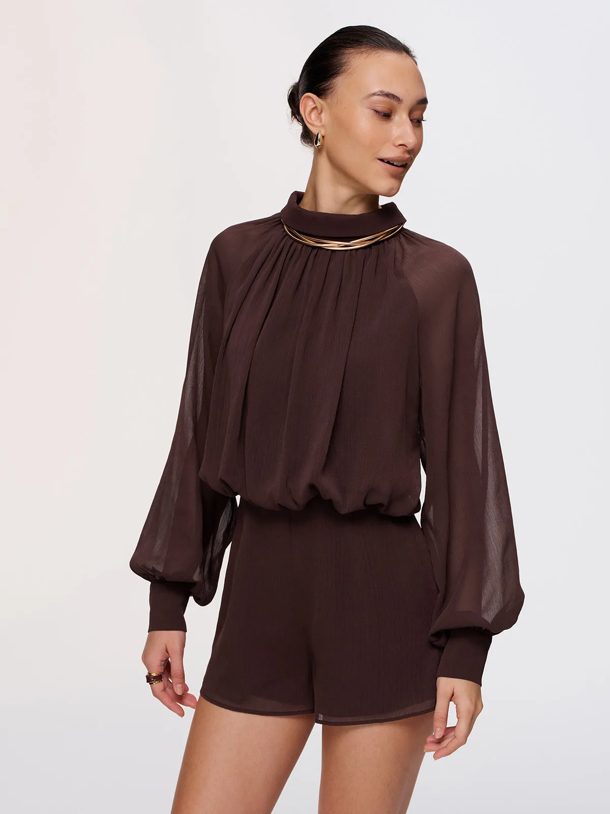 Semi-Sheer Chiffon Lantern Sleeve Romper sold by COMMENSE product image thumbnail 3