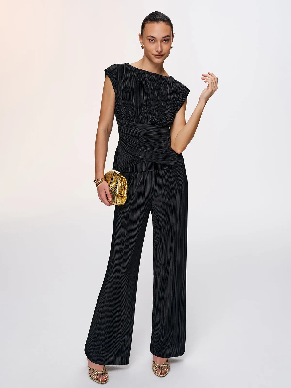 Texture Tie-Back Top & Wide-Leg Pants Set sold by COMMENSE product image thumbnail 5