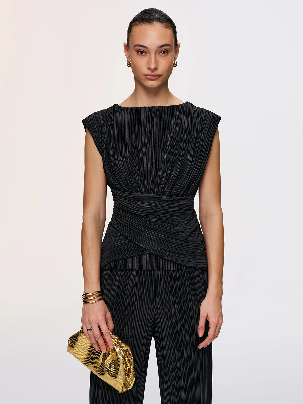 Texture Tie-Back Top & Wide-Leg Pants Set sold by COMMENSE product image thumbnail 2