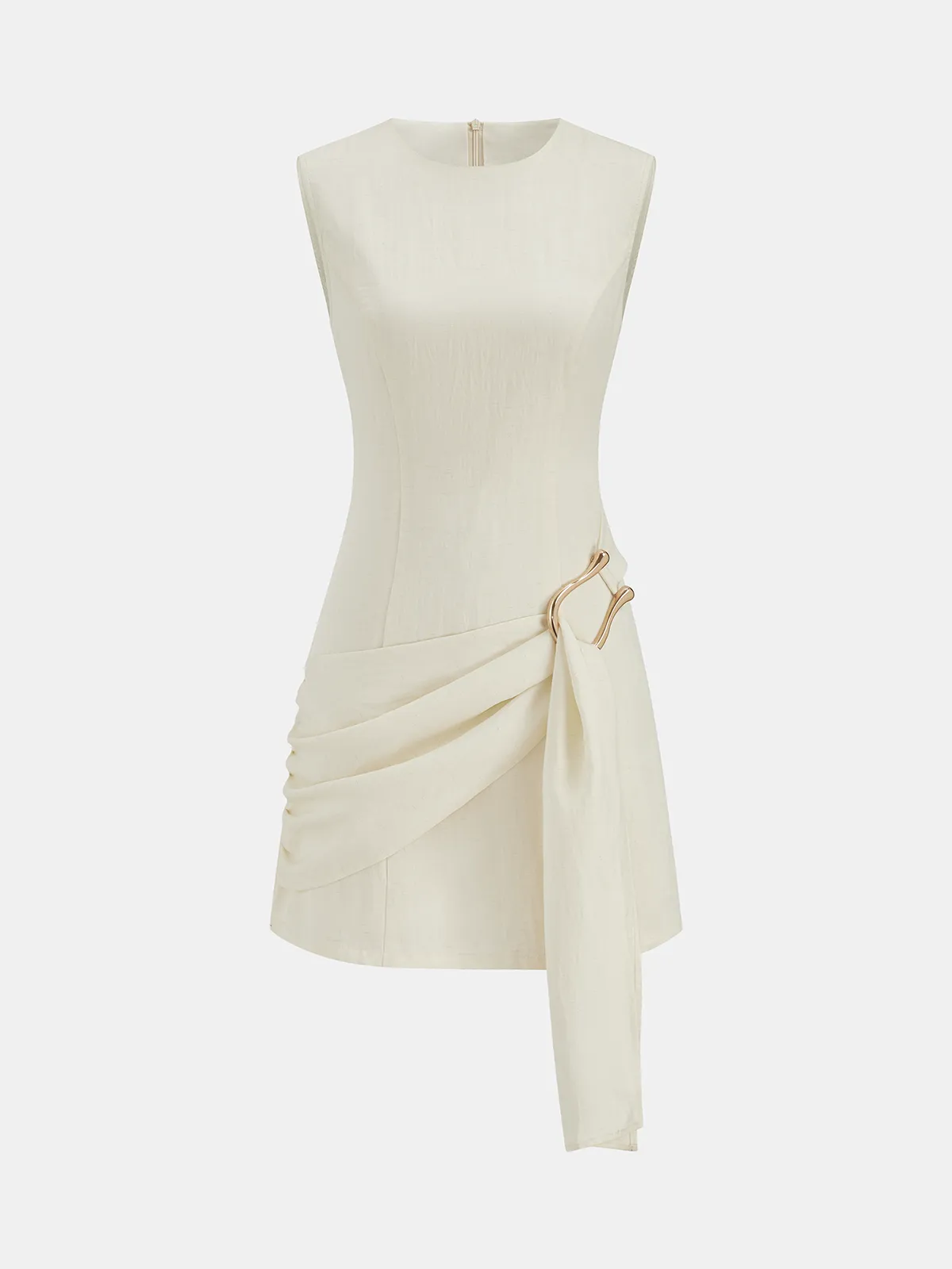 Tencel Blend Asymmetric Buckle Ruched Mini Dress sold by COMMENSE product image thumbnail 2