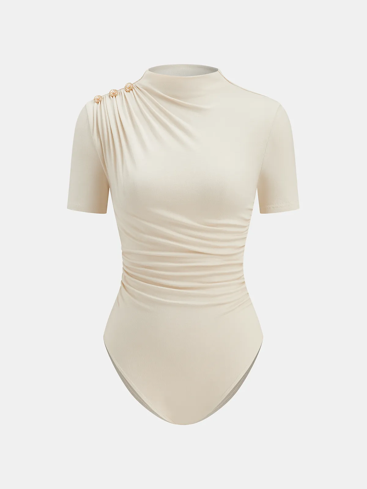 Metal Detail Mock Neck Ruched Bodysuit sold by COMMENSE product image thumbnail 2