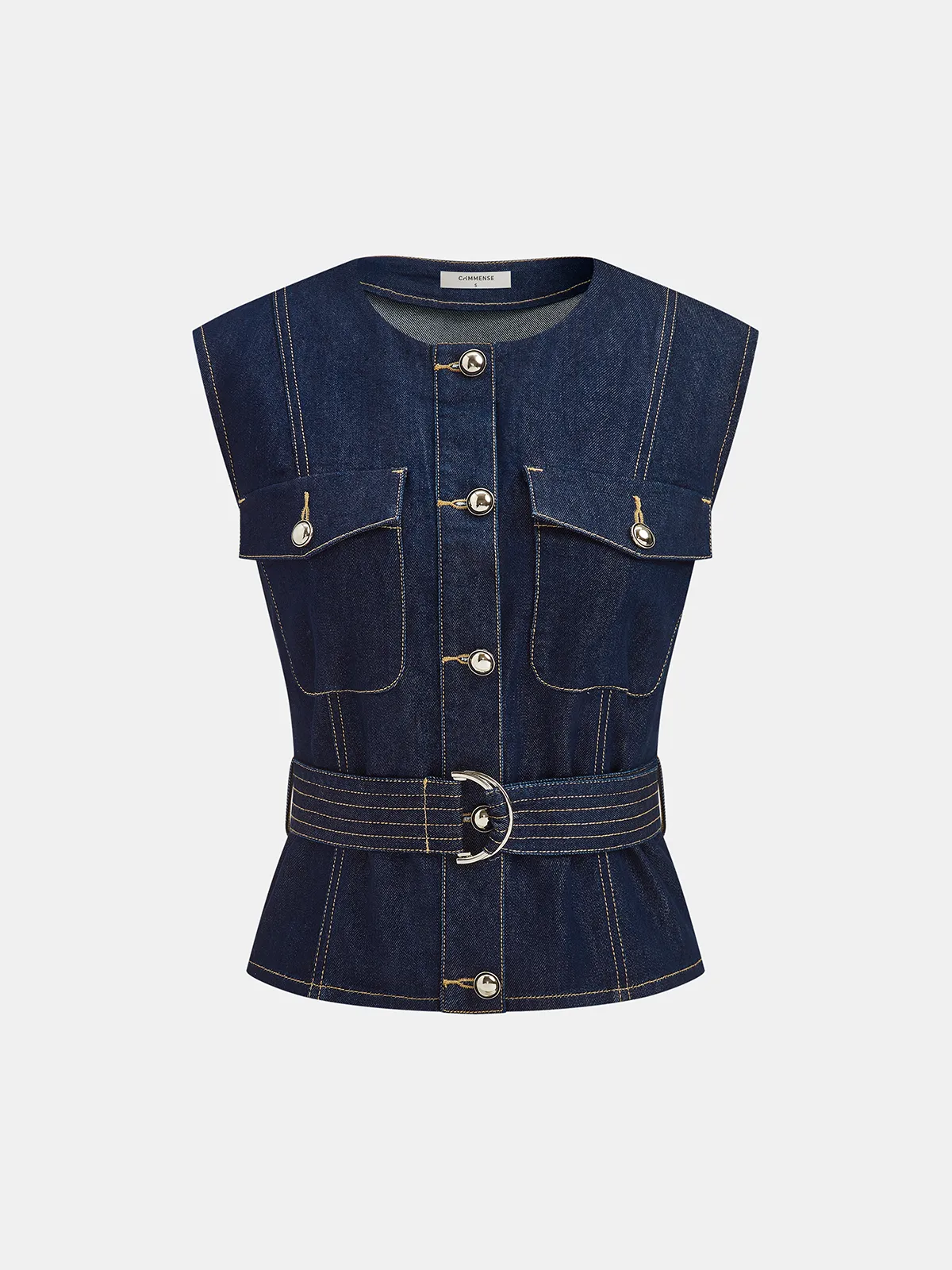 Denim Belted Sleeveless Vest sold by COMMENSE product image thumbnail 2