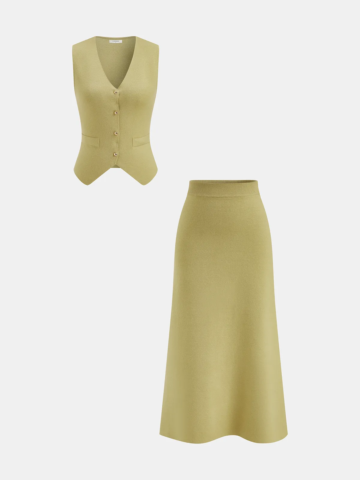 Metal Button Knit Vest & Midi Skirt Set sold by COMMENSE product image thumbnail 2