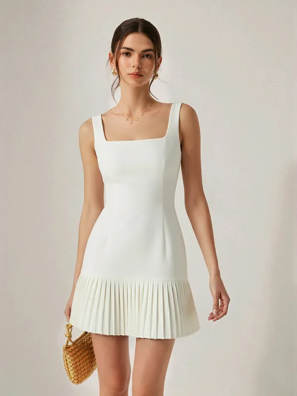 Square Neck Pleated Hem Mini Dress made by COMMENSE