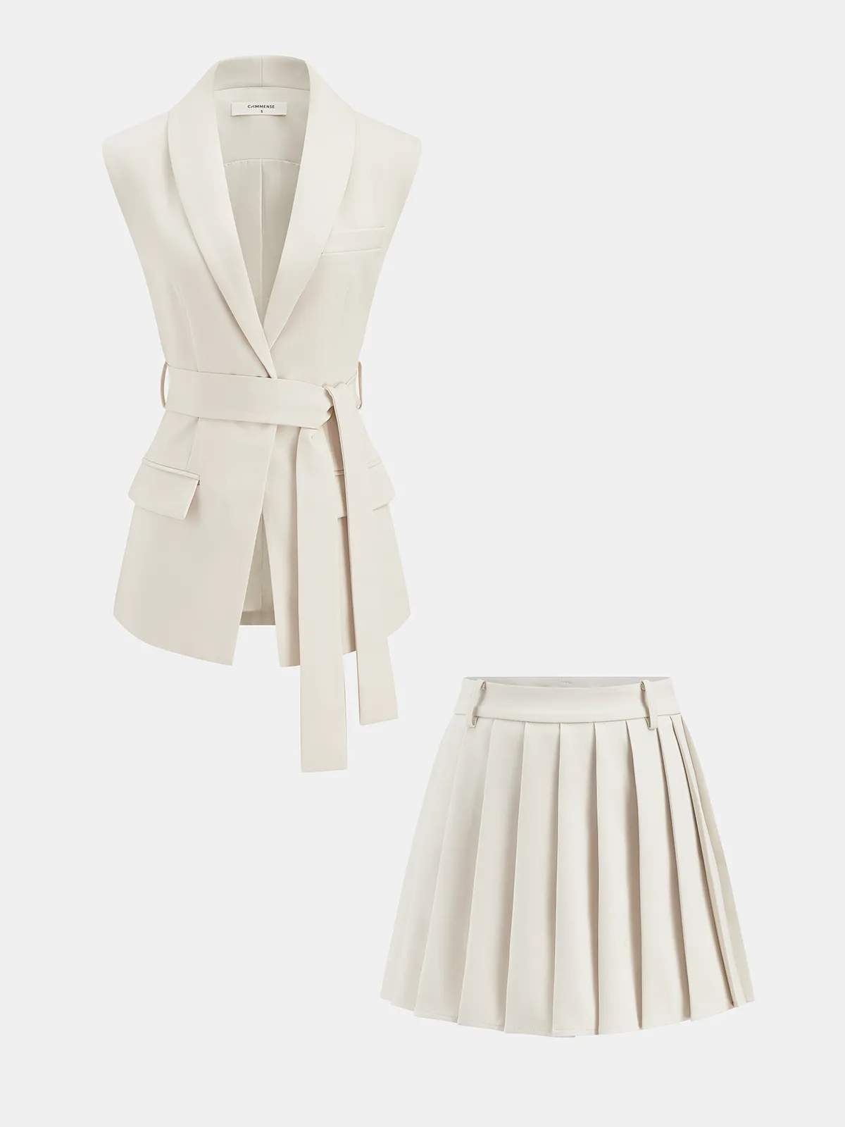Belted Waistcoat Vest & Pleated Mini Skirt Set sold by COMMENSE product image thumbnail 2