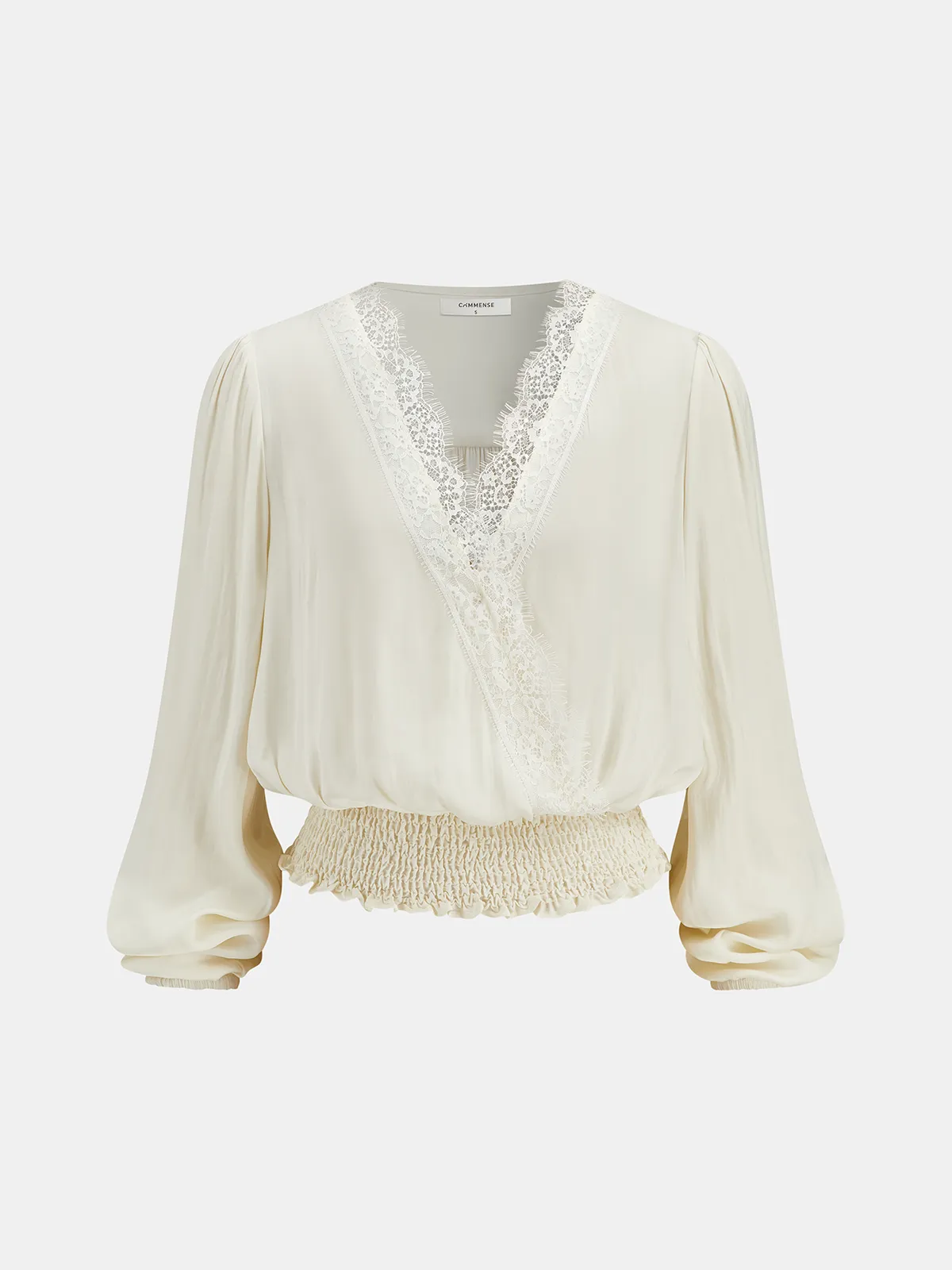 Lace Trim Smocked Waist Long Sleeve Blouse sold by COMMENSE product image thumbnail 2