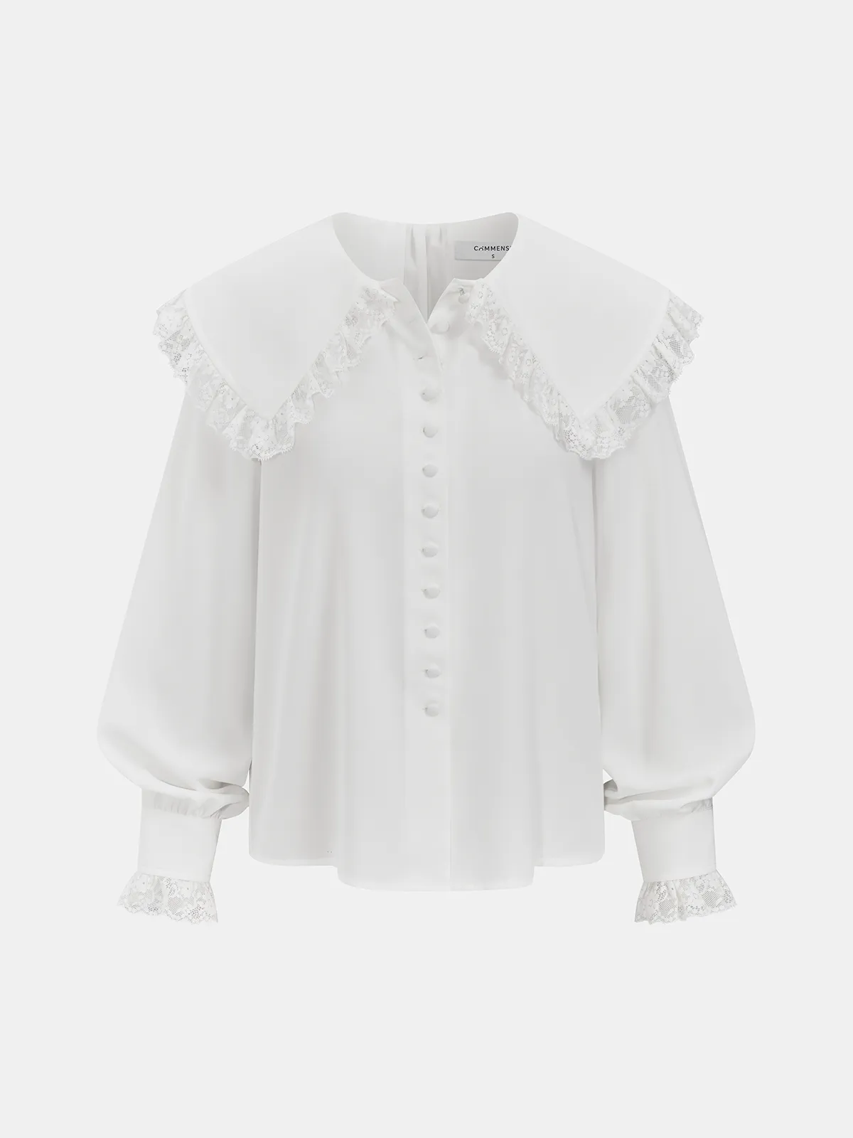 Lace-Trimmed Wide-Collar Blouse sold by COMMENSE product image thumbnail 2