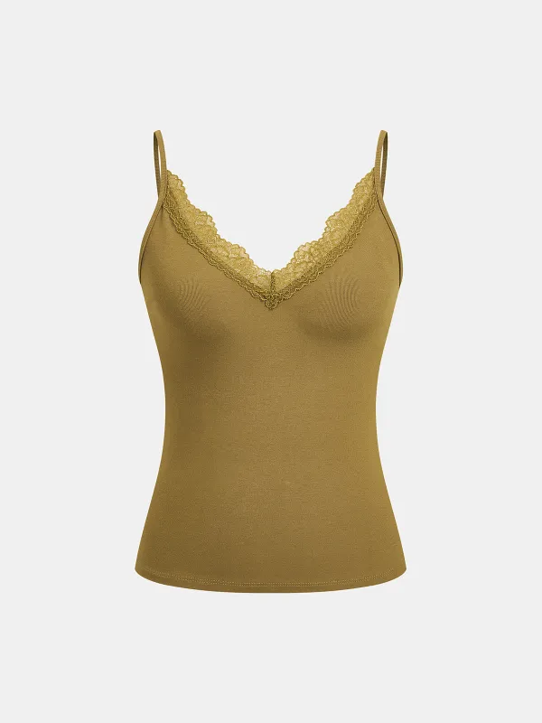 Lace Trim V-Neck Cami Top sold by COMMENSE