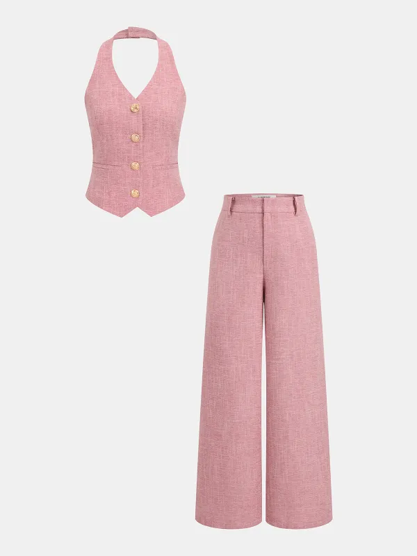 Halter Vest & Wide Leg Pants Set made by COMMENSE