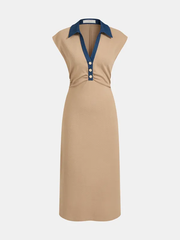 Denim Collar Sleeveless Maxi Dress sold by COMMENSE