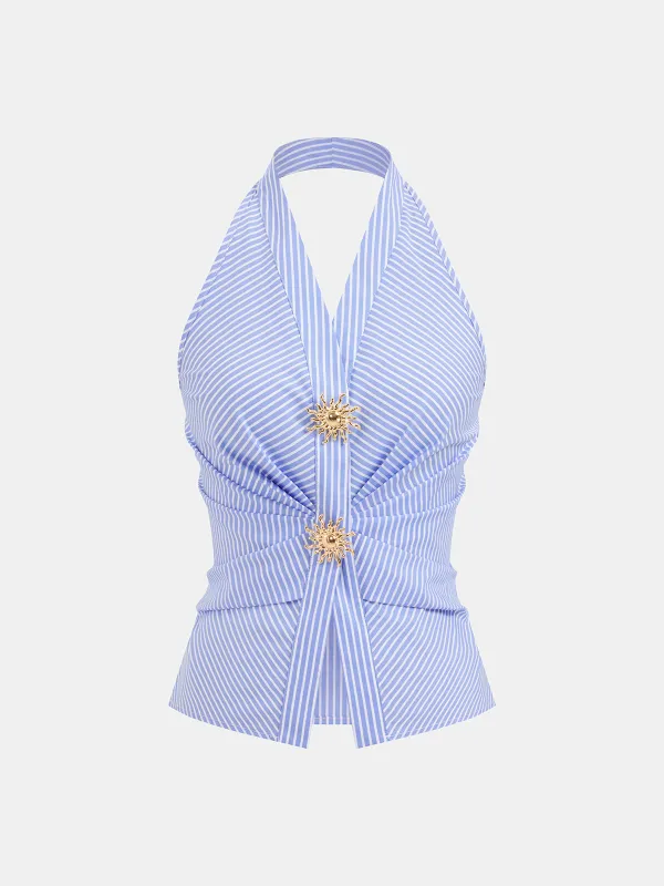 Cotton Blend Striped Halter Top sold by COMMENSE