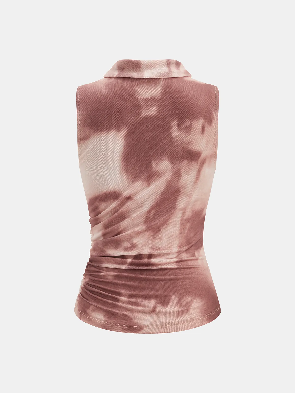 Tie Dye Mesh Ruched Asymmetric Sleeveless Top sold by COMMENSE product image thumbnail 2