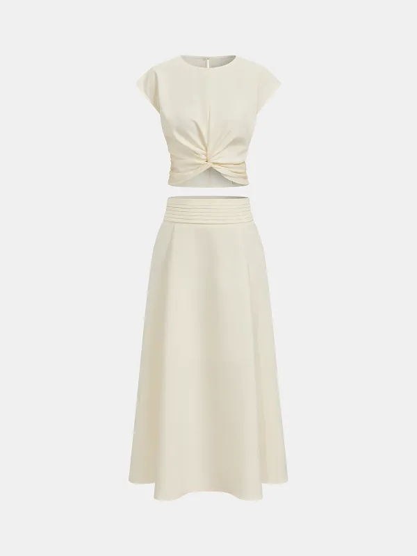 Twist-Front Crop Top & Midi Skirt Set sold by COMMENSE