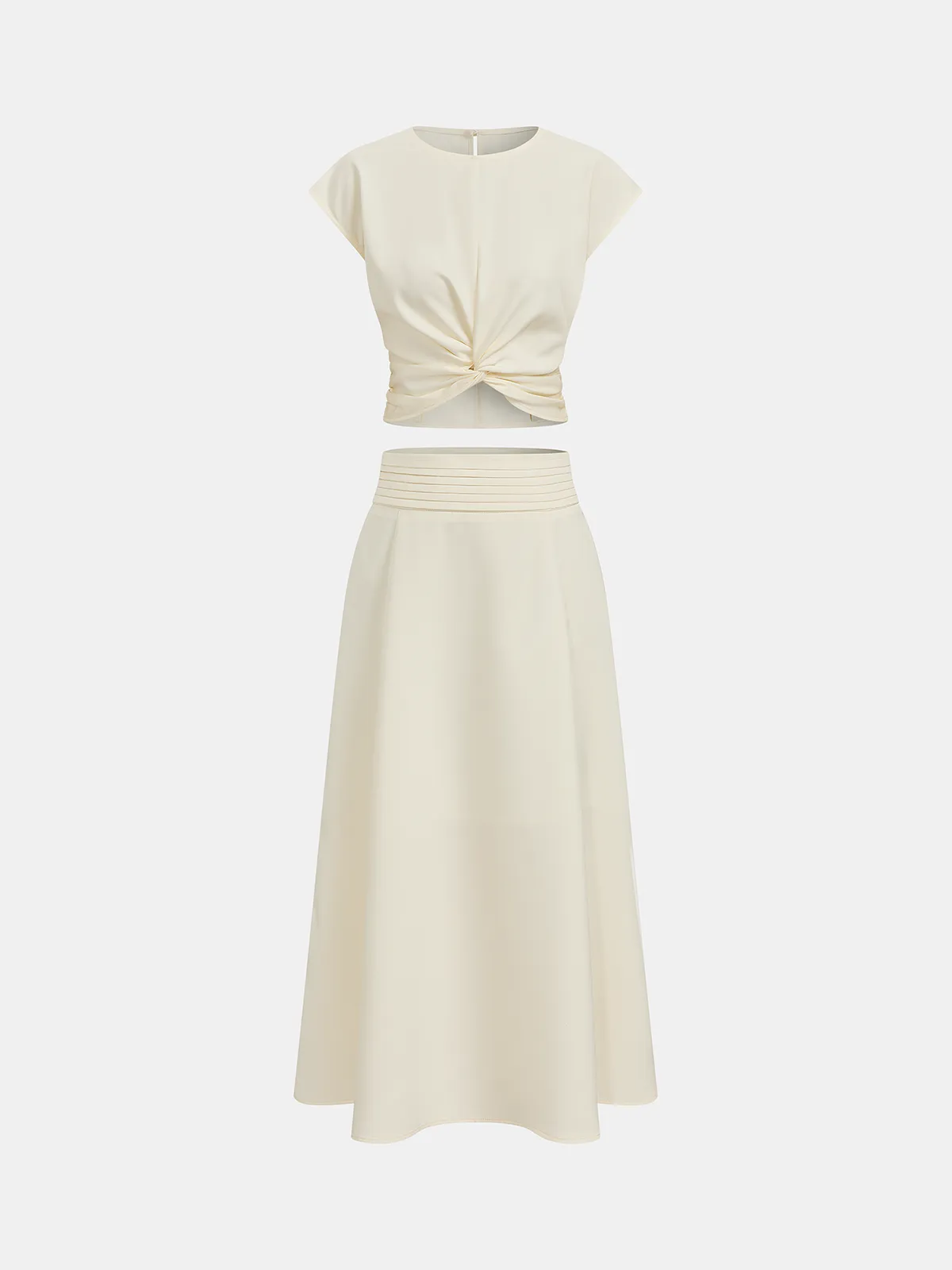 Twist-Front Crop Top & Midi Skirt Set sold by COMMENSE