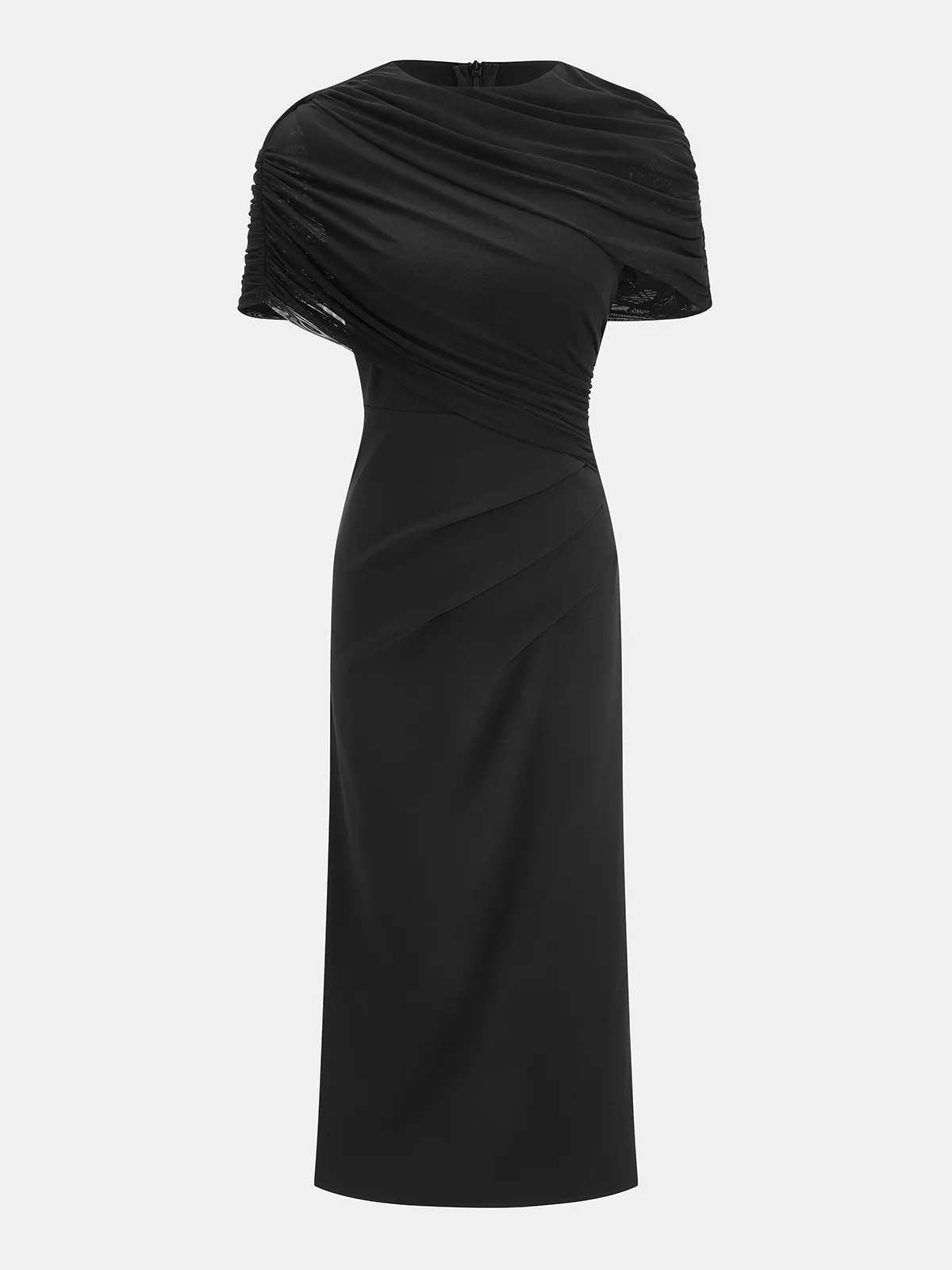 Draped Mesh Cape Sleeve Maxi Dress sold by COMMENSE