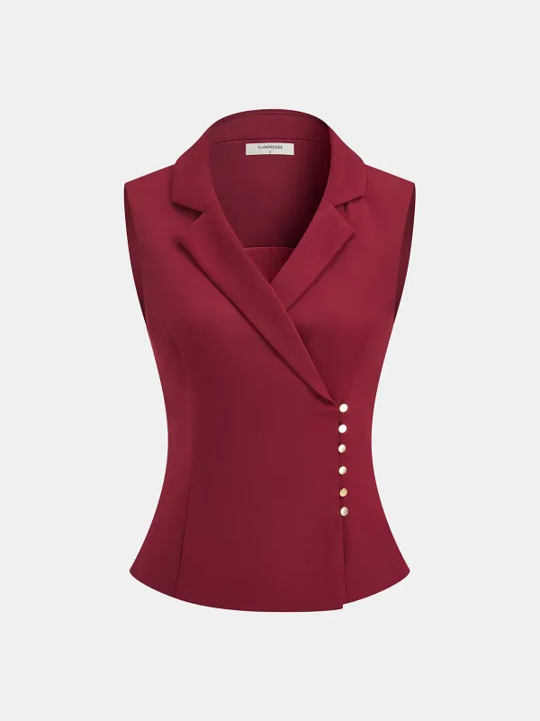 Metal Button Asymmetric Sleeveless Blazer Vest sold by COMMENSE