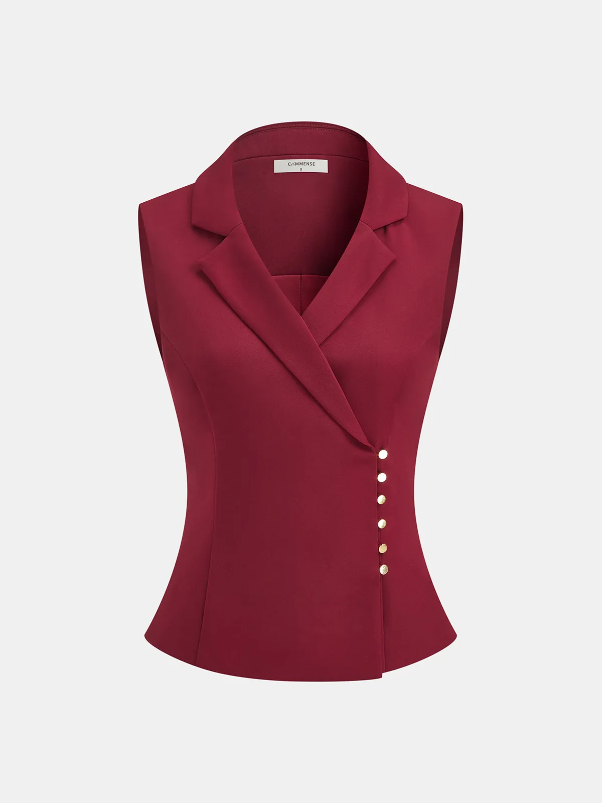 Metal Button Asymmetric Sleeveless Blazer Vest sold by COMMENSE