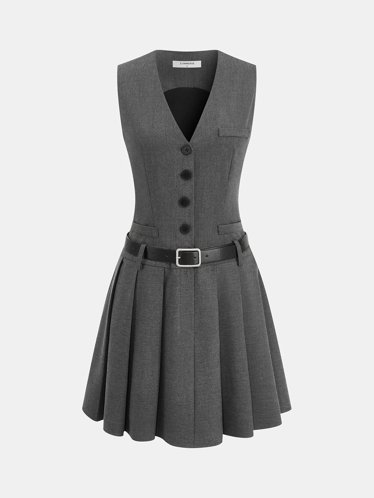 Belted Sleeveless Pleated Blazer Dress sold by COMMENSE